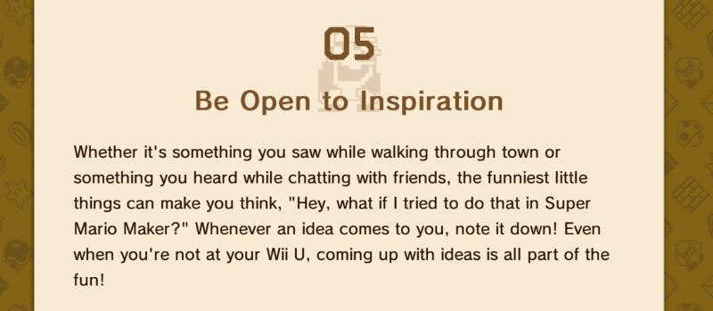 Illustration for article titled The Super Mario Maker Manual Offers Helpful Life Advice, Too